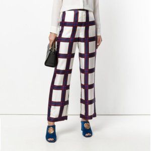 Tory Burch Multicolor Summer Silk Plaid Windowpane Pants